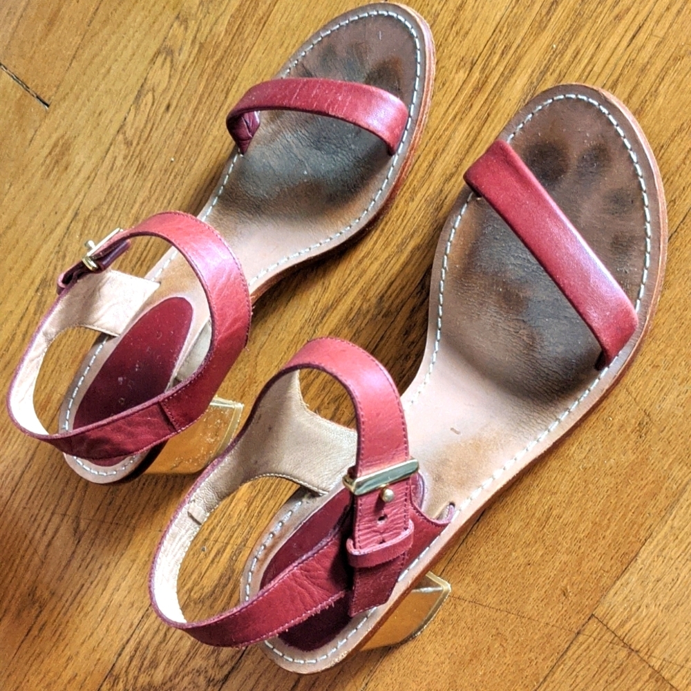 Oxblood Red Sandro Gold-Heeled Sandals